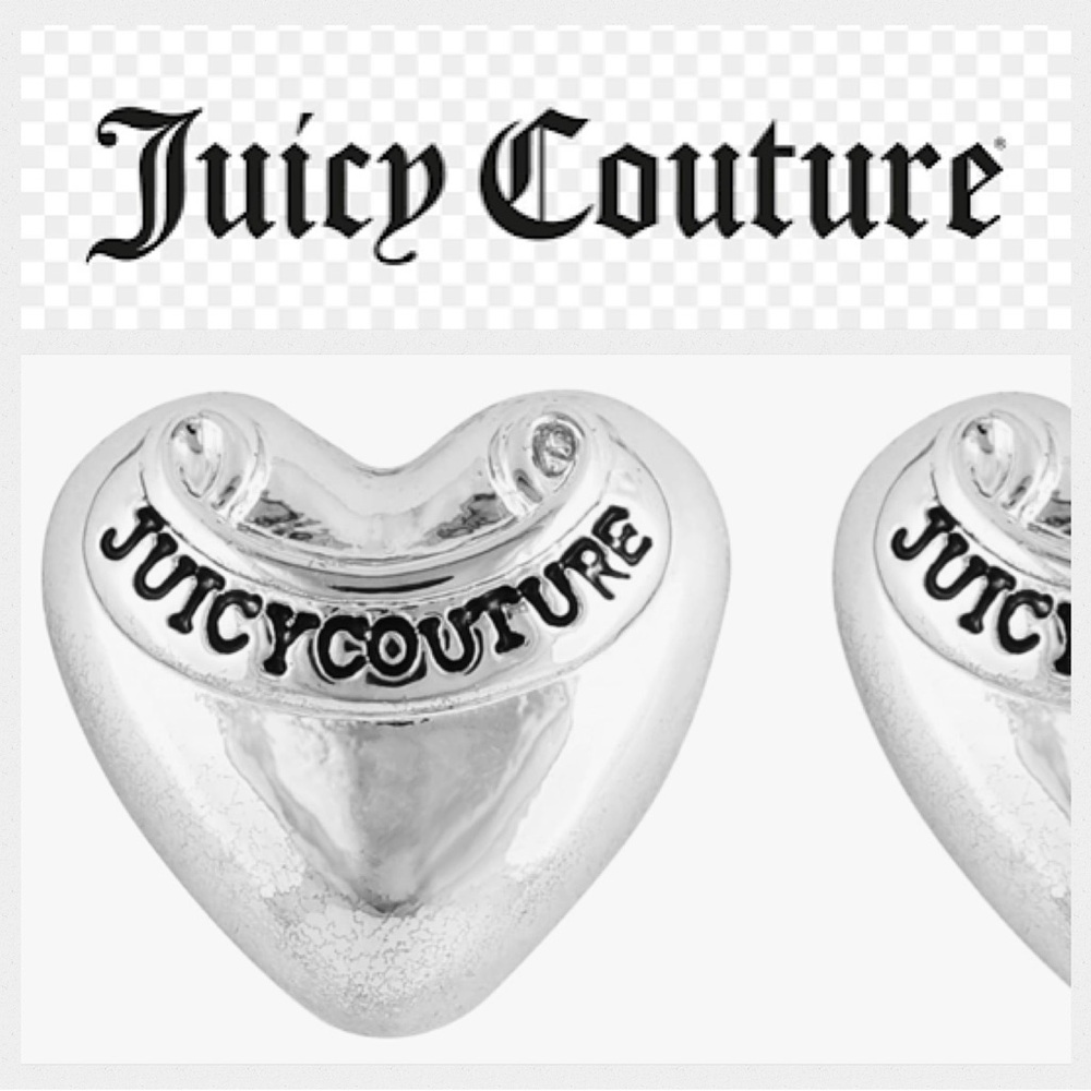 Silver Juicy Couture Silvertone Signature Logo Heart Stud Earrings - Picture 6 of 7